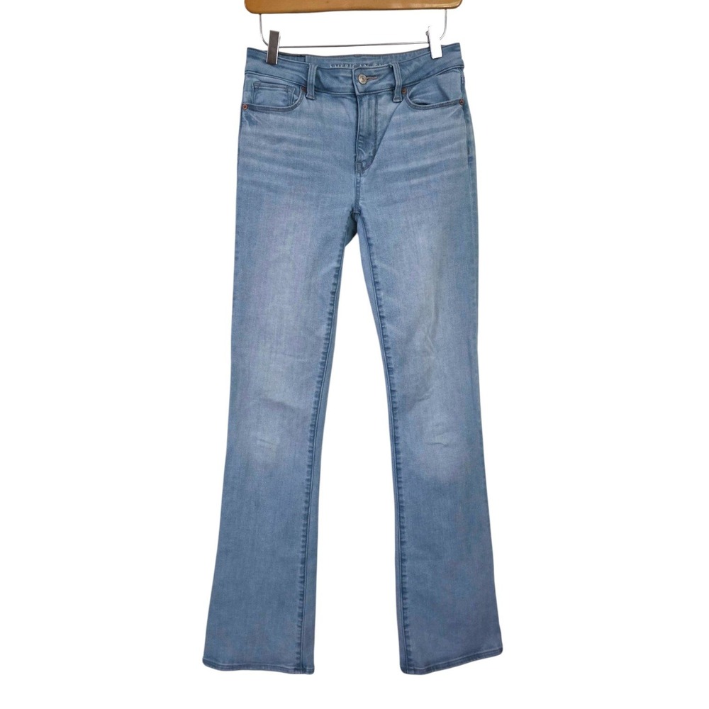 American Eagle 2 LONG High-Rise Skinny Kick Jeans Light Blue Stretch Denim Pants